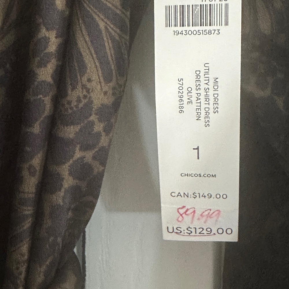 Chico's Olive Green and Black Long Sleeve Shirt Dress - Picture 4 of 5